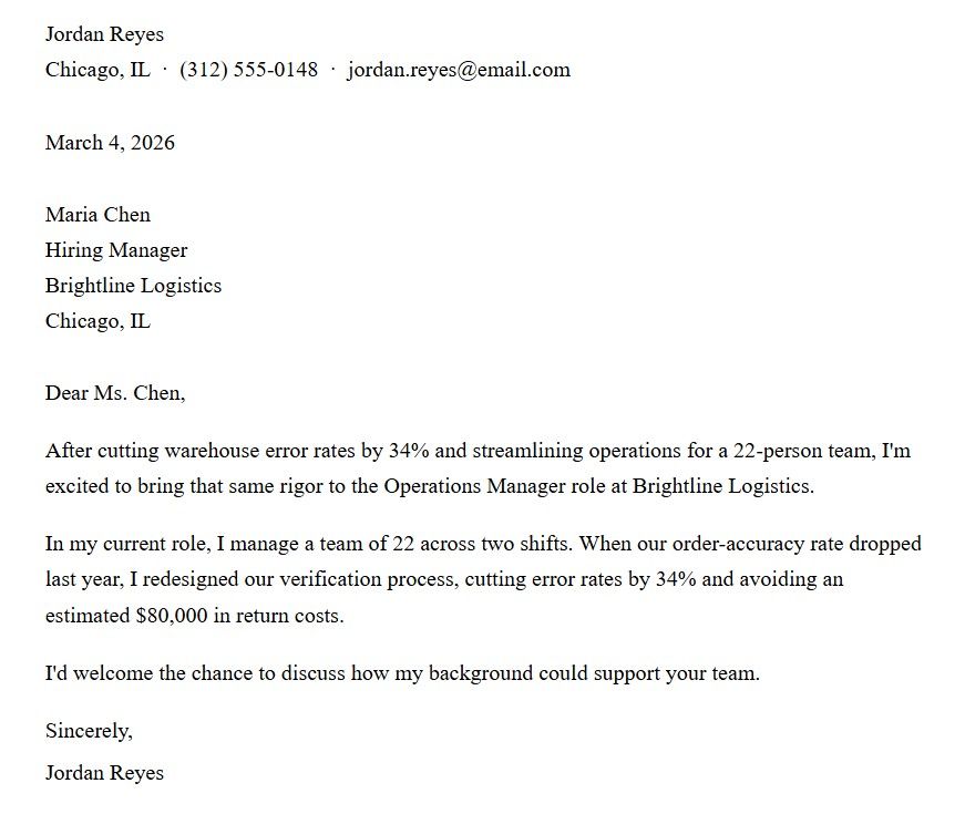 cover letter example
